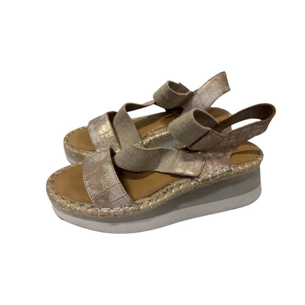 Donald J Pliner HPSADIEVO Sandals 7.5M Metallic Croc Leather Espadrille Platform